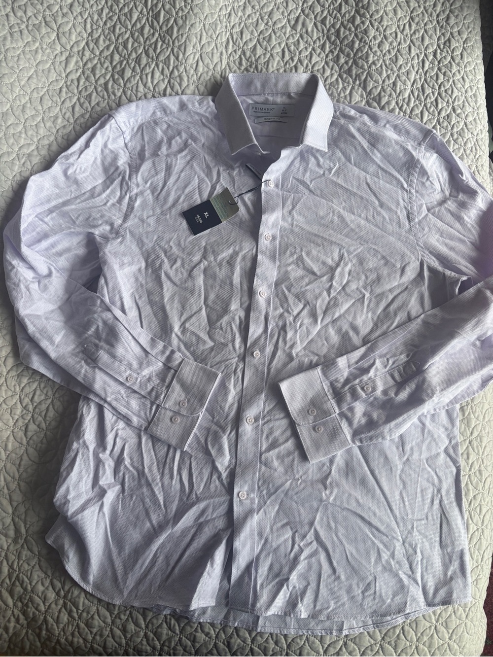 Primark Men's White Textured Dress Shirt